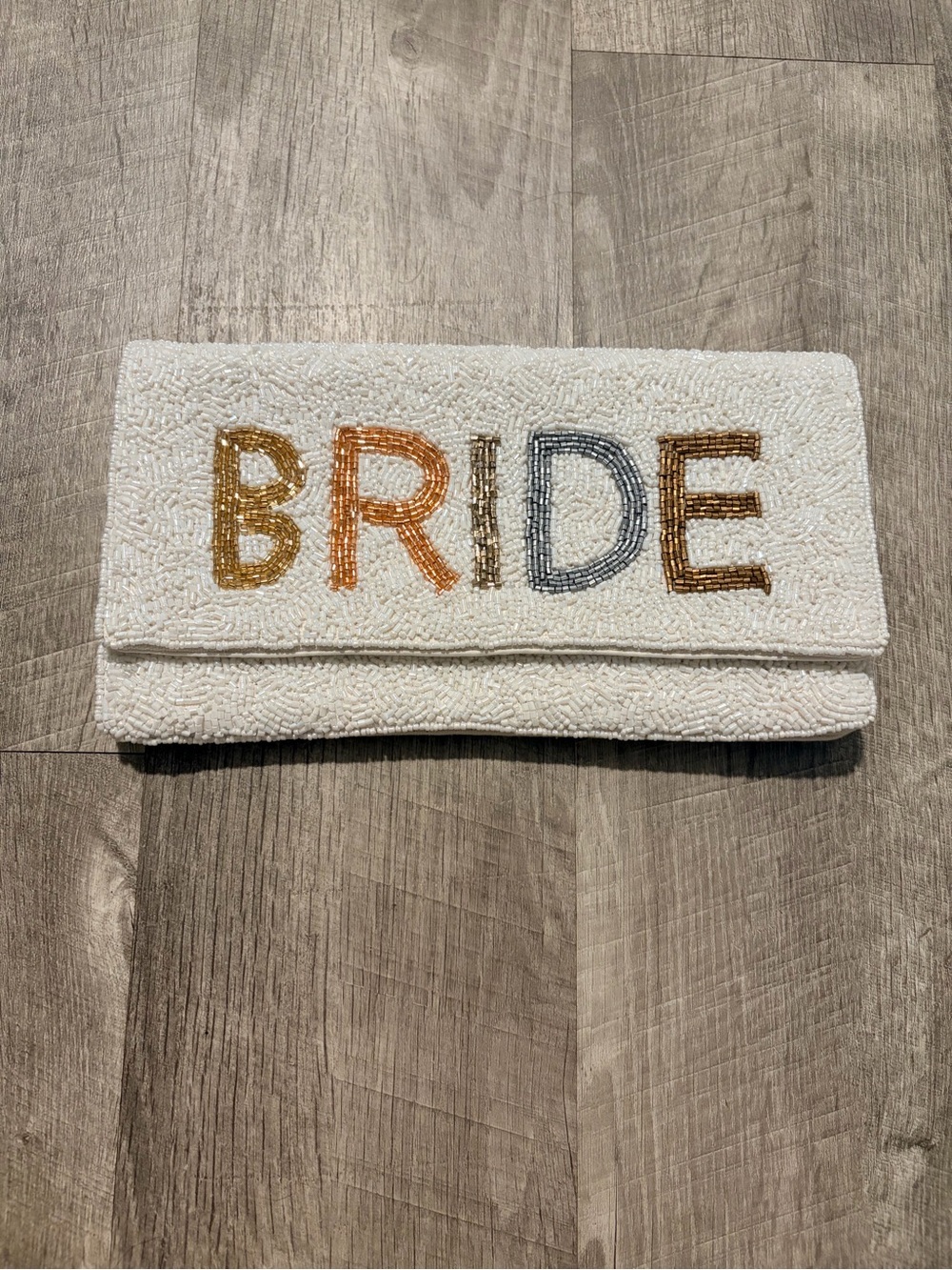 White Beaded 'BRIDE' Clutch Francesca's Collections